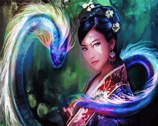 Dragon And Chinese Girl paint by numbers