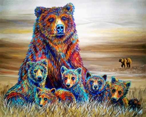 Colorful Bears Family paint by numbers