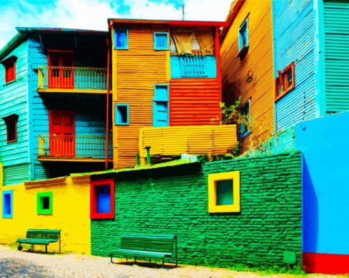 Colorful Buildings Caminito paint by numbers