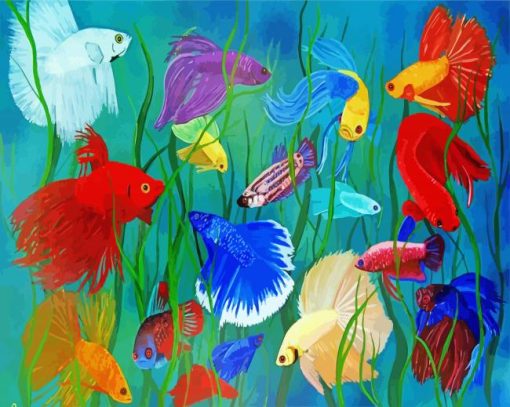 Colorful Siamese Fighting Fish paint by numbers