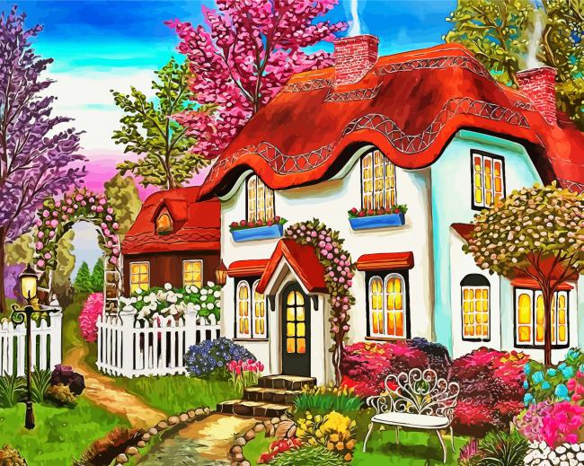 Cottage House - Paint By Numbers - Canvas Paint by numbers