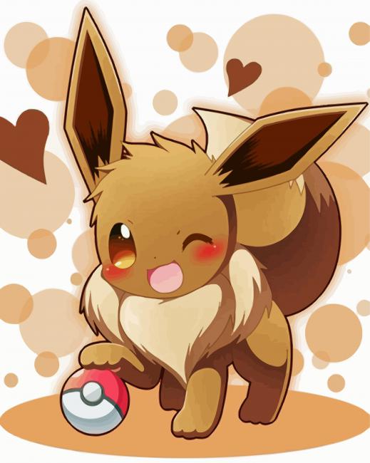 Cute Eevee And Poke Ball paint by numbers