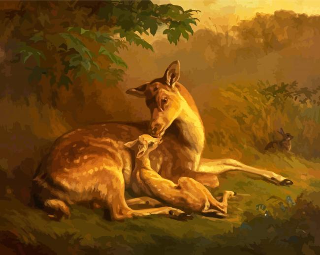 Deer And Baby Fawn paint by numbers