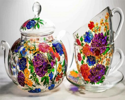 Floral Teapot And Cups paint by numbers