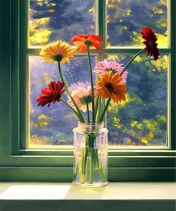 Beautiful Flowers On Window paint by numbers