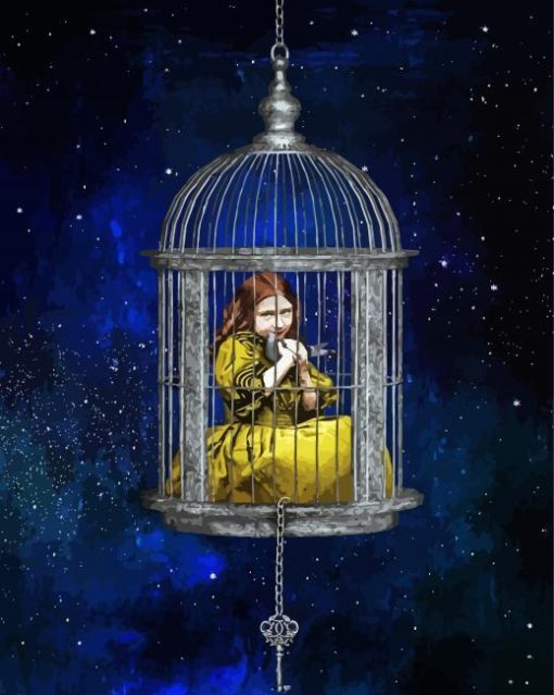 Girl With Pigeon In Cage paint by numbers