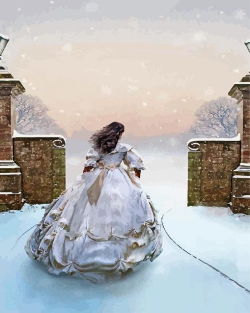 Girl With Ball Gown In Snow paint by numbers