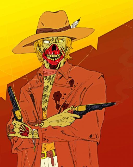 Scary Gunslinger Zombie paint by numbers