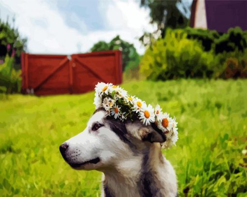Husky With Flowers Crown paint by numbers