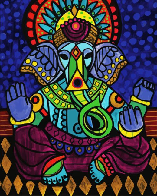 Indian Elephant Folk Art paint by numbers