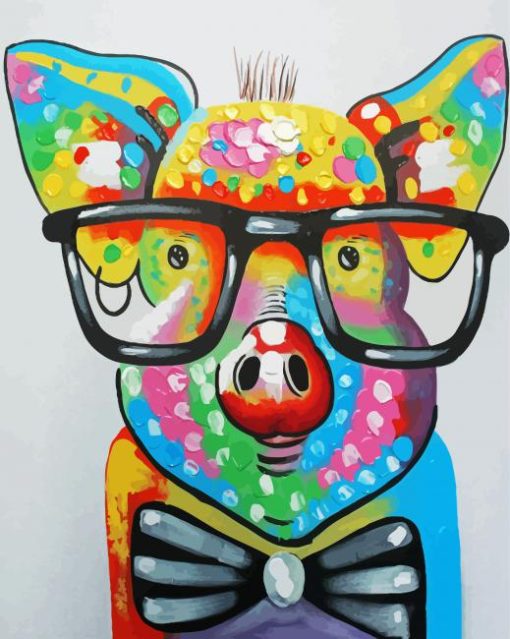 Pig With Glasses And Bow Tie paint by numbers