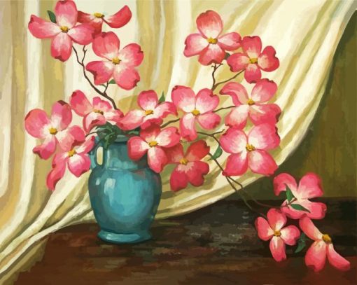 Pink Dogwood Vase paint by numbers