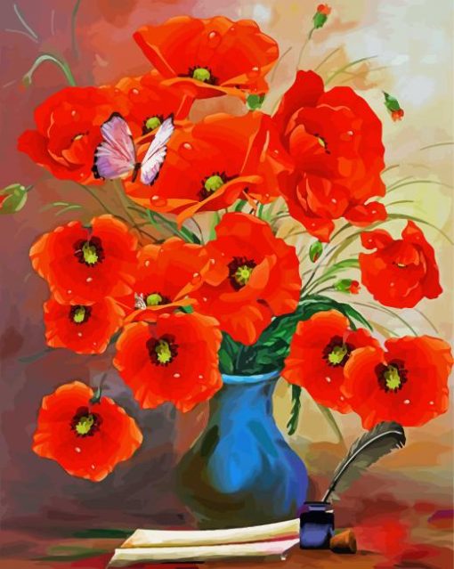 Coquelicot Poppies Vase paint by numbers
