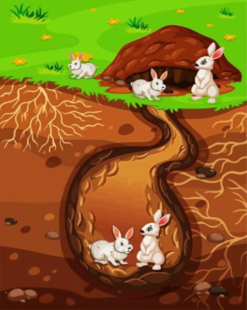 Rabbits In Burrow paint by numbers