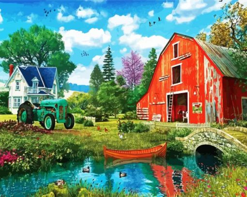 Red Barn Farmland paint by numbers