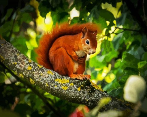 Red Squirrel On Tree paint by numbers