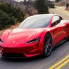 Red Tesla Car On Road paint by numbers