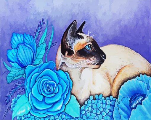 Siamese And Blue Flowers paint by numbers