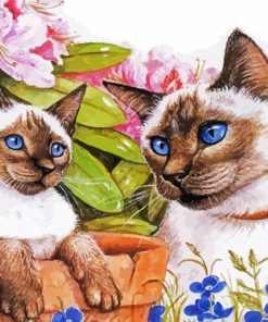 Siamese Cats And Flowers paint by numbers