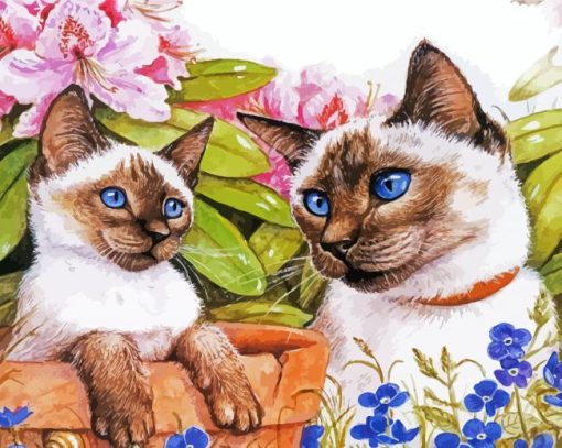 Siamese Cats And Flowers paint by numbers