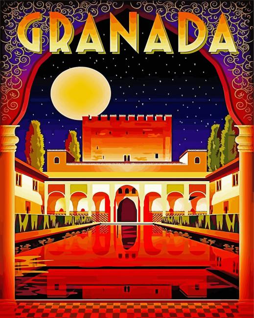 Granada City Poster Paint By Numbers - Canvas Paint by numbers