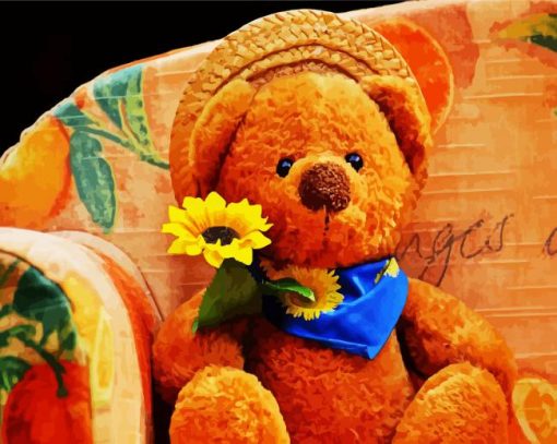 Teddy Bear Holding Flower paint by numbers