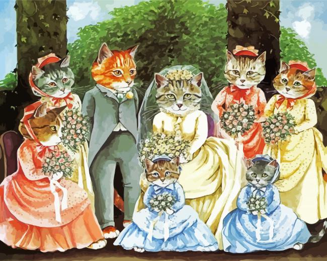 Wedding Victorian Cats paint by numbers