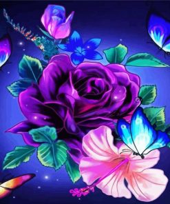 Purple Rose And Butterflies paint by numbers
