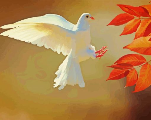 White Dove With Leaves paint by numbers