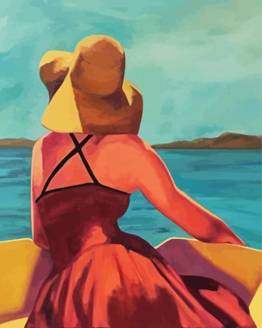 Woman With Sunhat In Boat paint by numbers