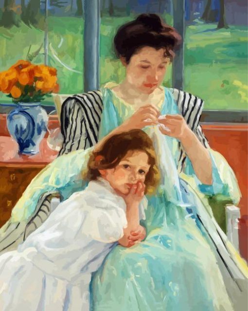 Young Mother Sewing paint by numbers
