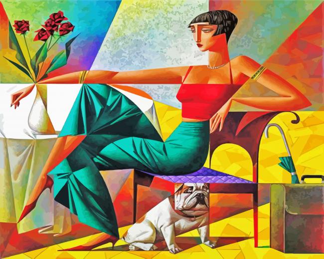 Cubist Woman And Dog paint by numbers