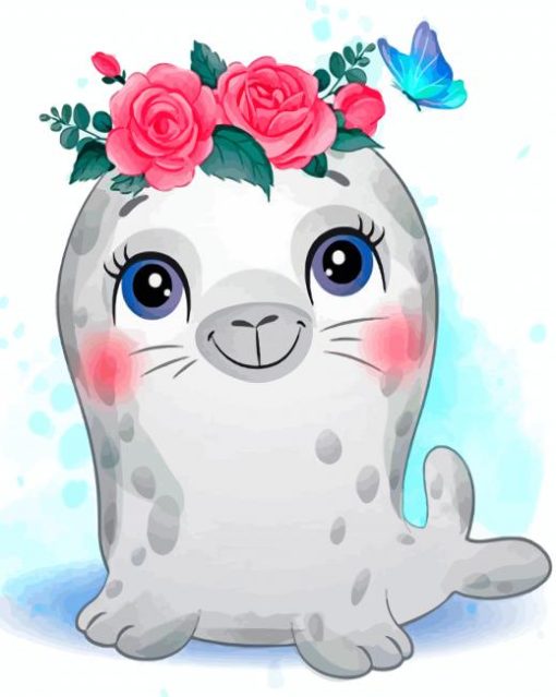 Seal With Floral Crown paint by numbers