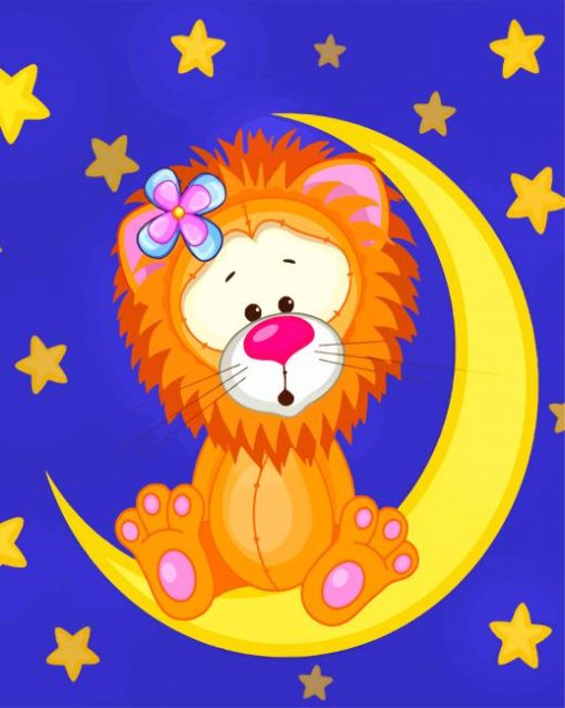 Cute Lion On Moon paint by numbers