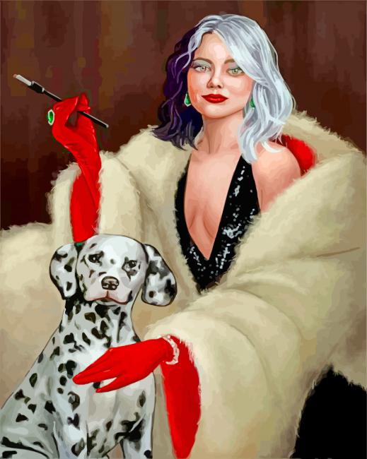 Cruella And Dalmatian Dog paint by numbers