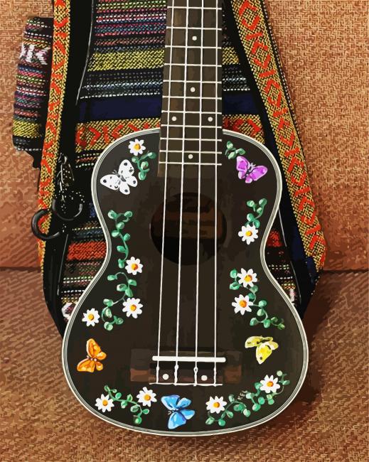 Black Floral Ukulele paint by numbers