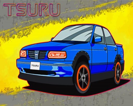Illustration Blue Nissan Tsuru paint by numbers