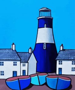 Blue Lighthouse And Boats paint by numbers
