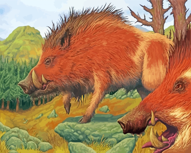 Wild Boar In Forest paint by numbers