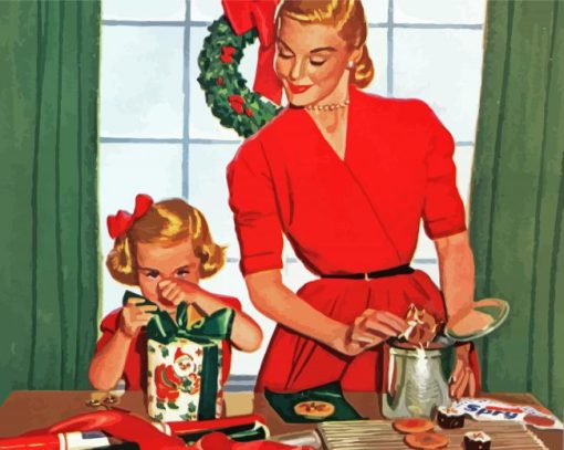 Christmas Mother With Her Daughter paint by numbers