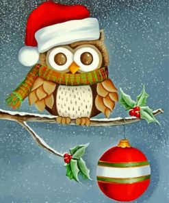 Christmas Owl On Branch paint by numbers