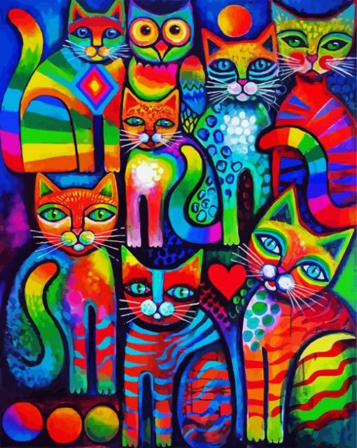 Colorful Whimsical Cats paint by numbers