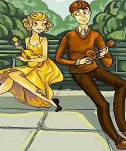 Cute Couple Playing Ukulele paint by numbers