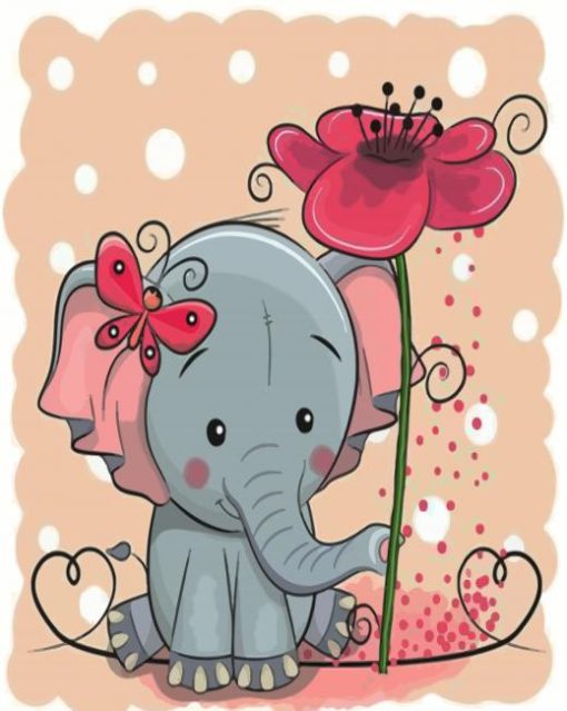 Cute Elephant With Butterfly paint by numbers