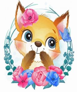 Cute Fox With Flowers paint by numbers