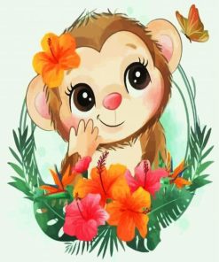 Baby Monkey With Butterfly paint by numbers
