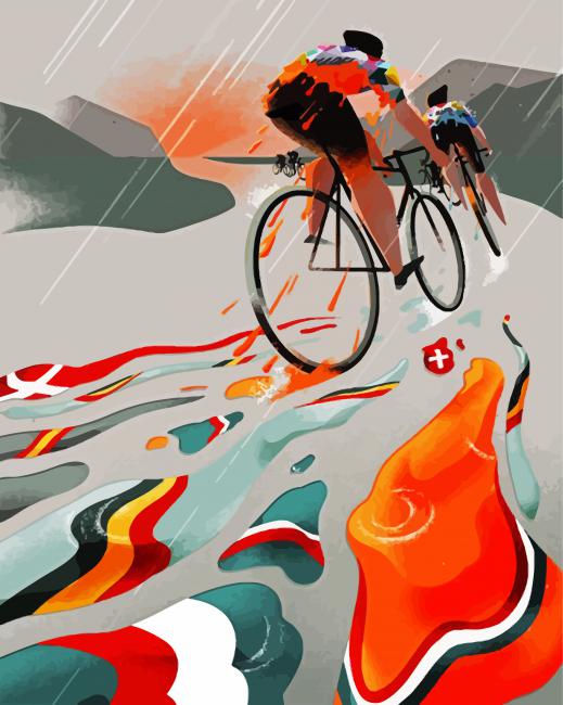 Cyclists Under Rain Art paint by numbers