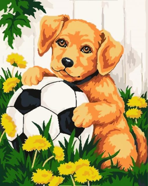 Cute Dog And Football paint by numbers
