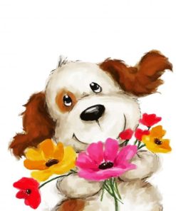 Cute Dog With Flowers paint by numbers