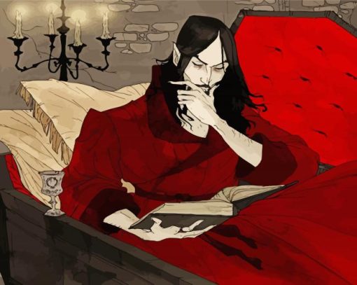 Dracula Reading In Coffin paint by numbers